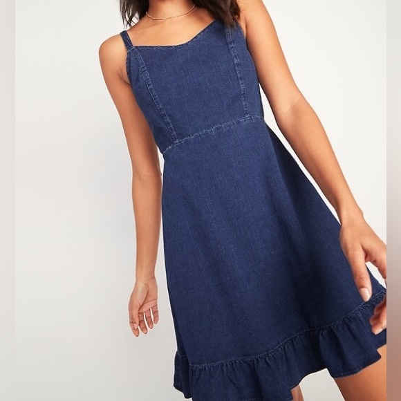 Old Navy Fit & Flare Cami Ruffle-Hem Jean Dress Size M - Picture 1 of 6